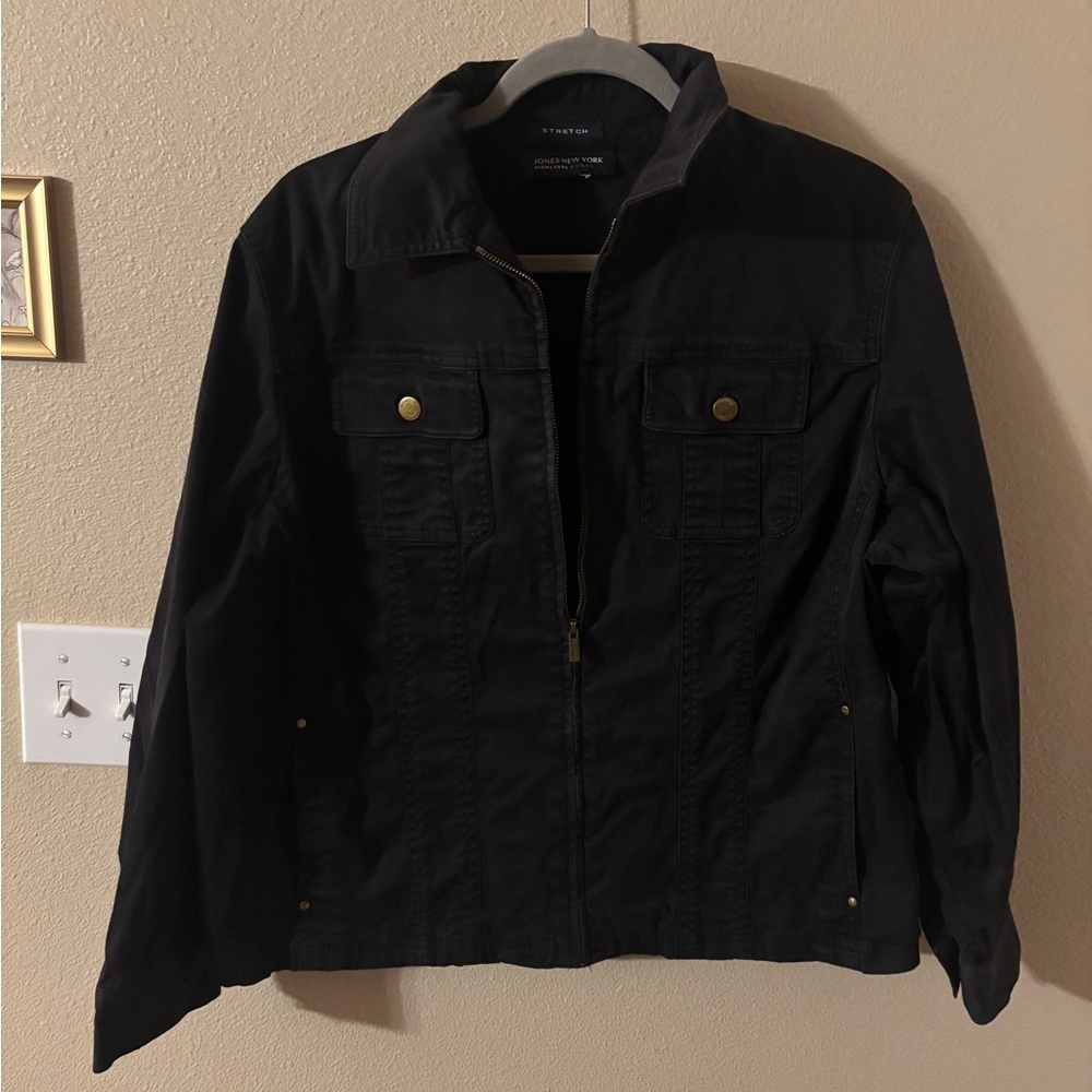 Jones New York Black trucker jacket w/ gold accents